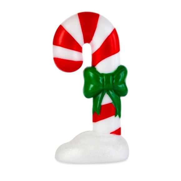 Peppermint Candy Cane Blow Mold Christmas Light Up Battery Operated Green Bow - Picture 2 of 12